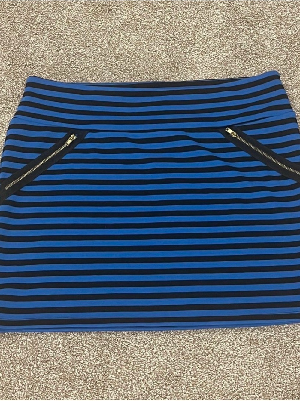 Xhilaration Blue and Black XL Striped Mini Skirt with Zip Accents gently worn